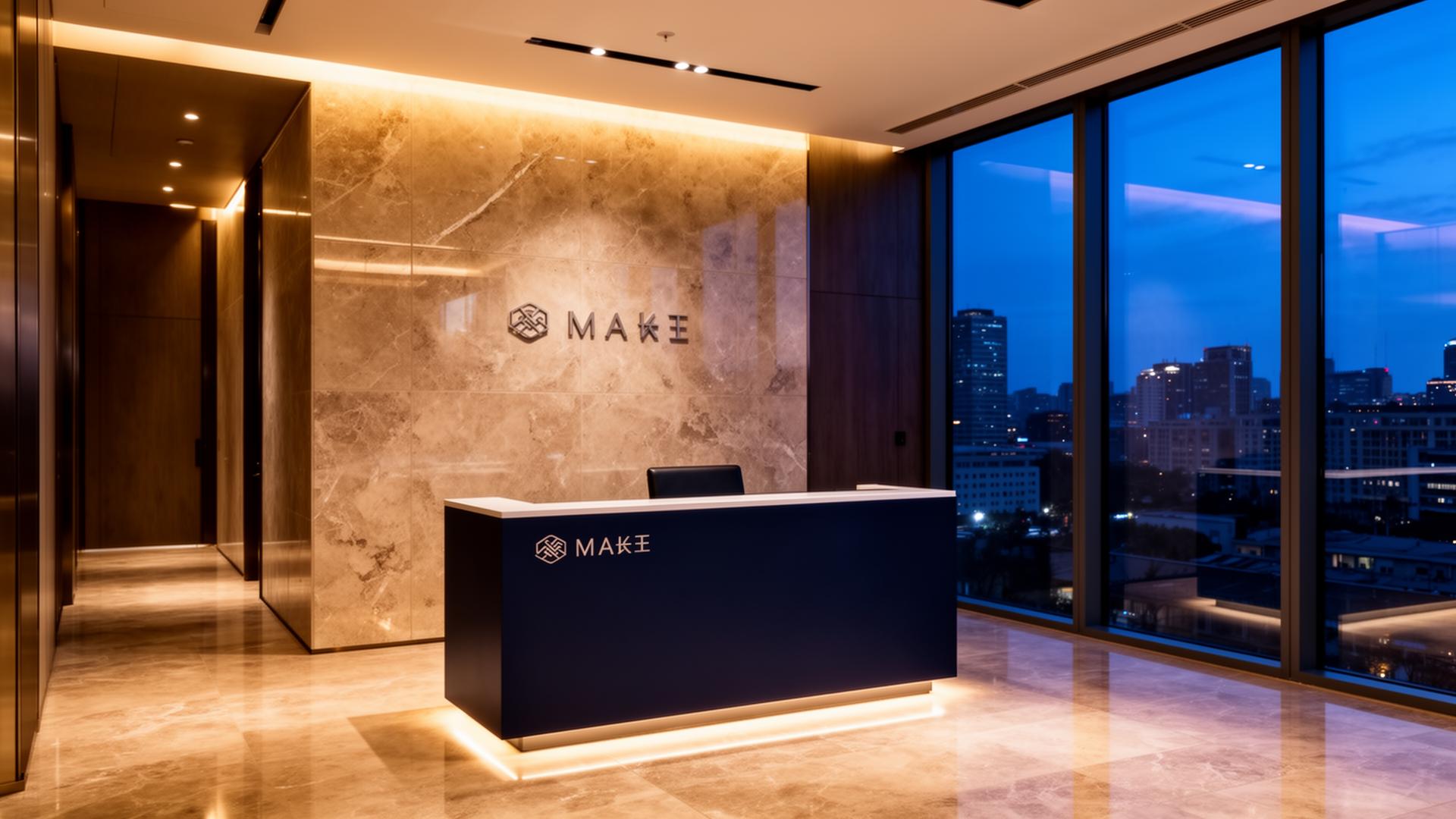 Modern business reception lobby at dusk